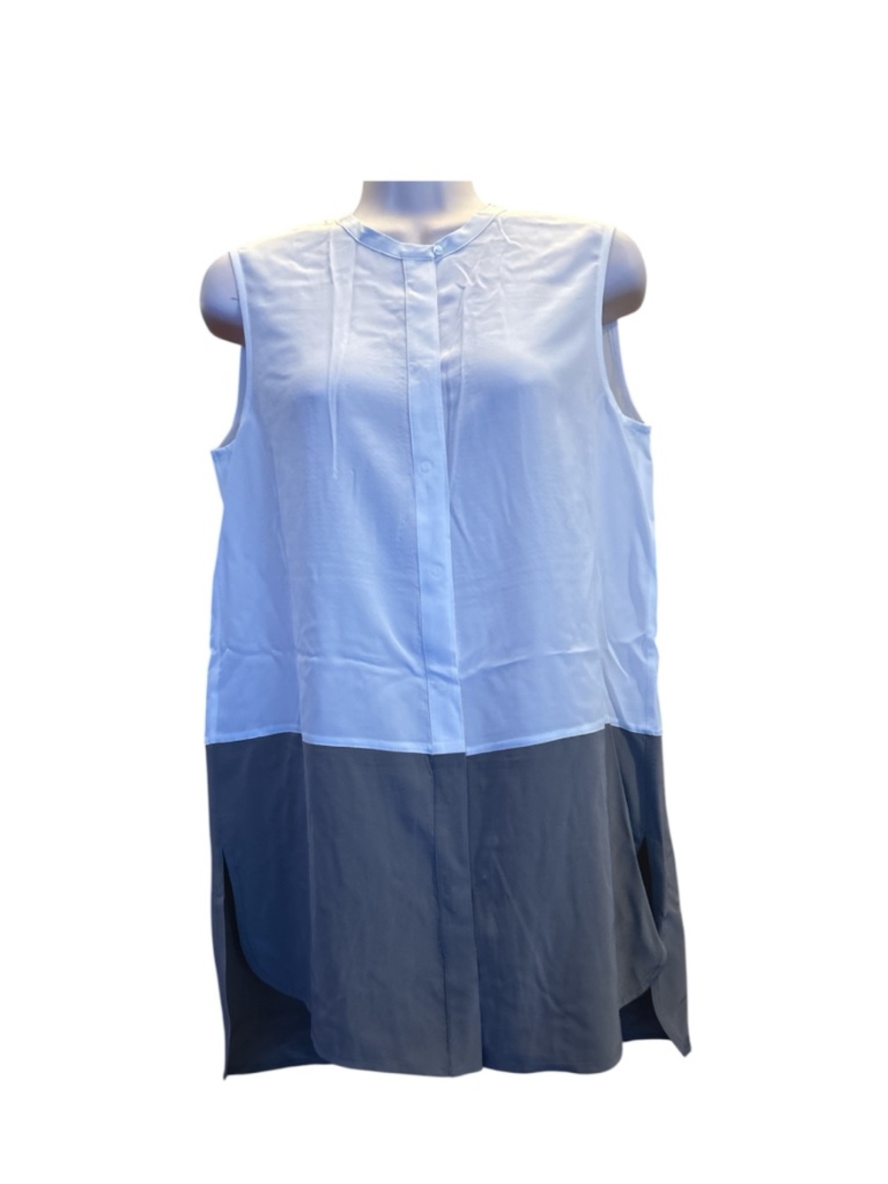 Vince Silk Sleeveless Two-Tone Tunic Top in Cream and Grey